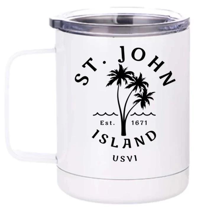 Retro Cool St John Usvi Beach Palm Tree Novelty Souvenir Gift Front & Back 12oz Stainless Steel Tumbler Cup