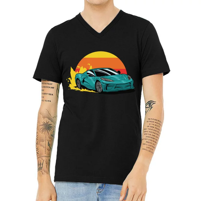 Race Car Sunset V-Neck T-Shirt