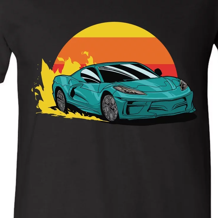 Race Car Sunset V-Neck T-Shirt