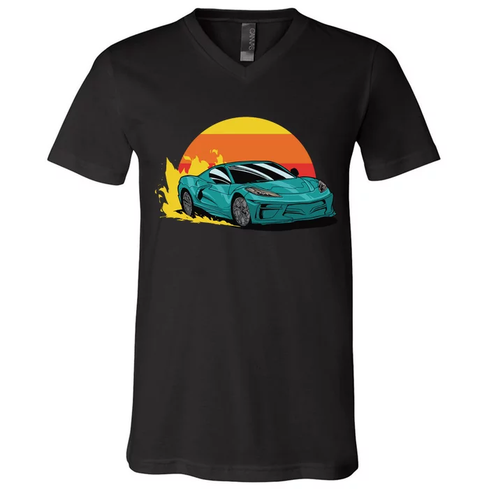 Race Car Sunset V-Neck T-Shirt