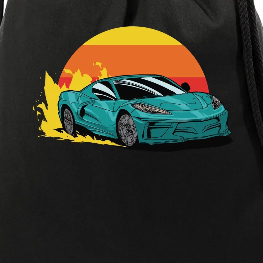 Race Car Sunset Drawstring Bag