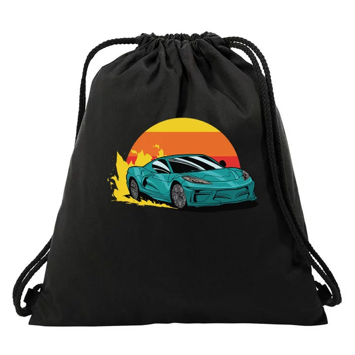 Race Car Sunset Drawstring Bag