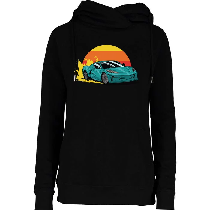 Race Car Sunset Womens Funnel Neck Pullover Hood