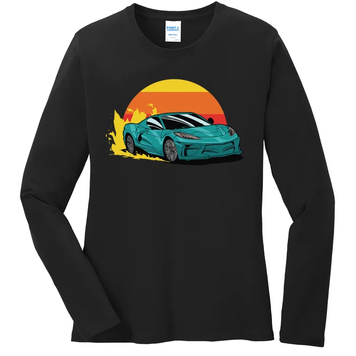 Race Car Sunset Ladies Long Sleeve Shirt