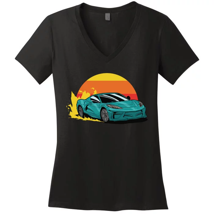 Race Car Sunset Women's V-Neck T-Shirt