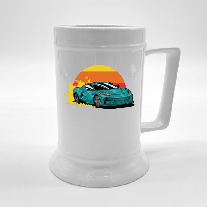 Race Car Sunset Front & Back Beer Stein