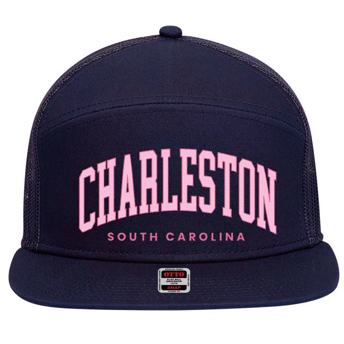 Retro Charleston South Carolina Preppy Throwback Girl 7 Panel Mesh Trucker Snapback Hat