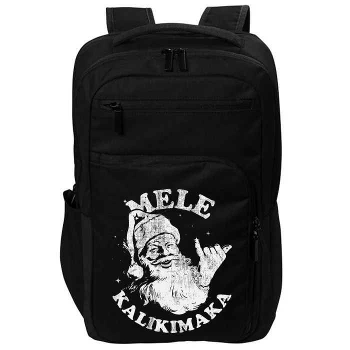 Retro Christmas Surf Mele Kalikimaka Santa Shaka Hawaii Impact Tech Backpack