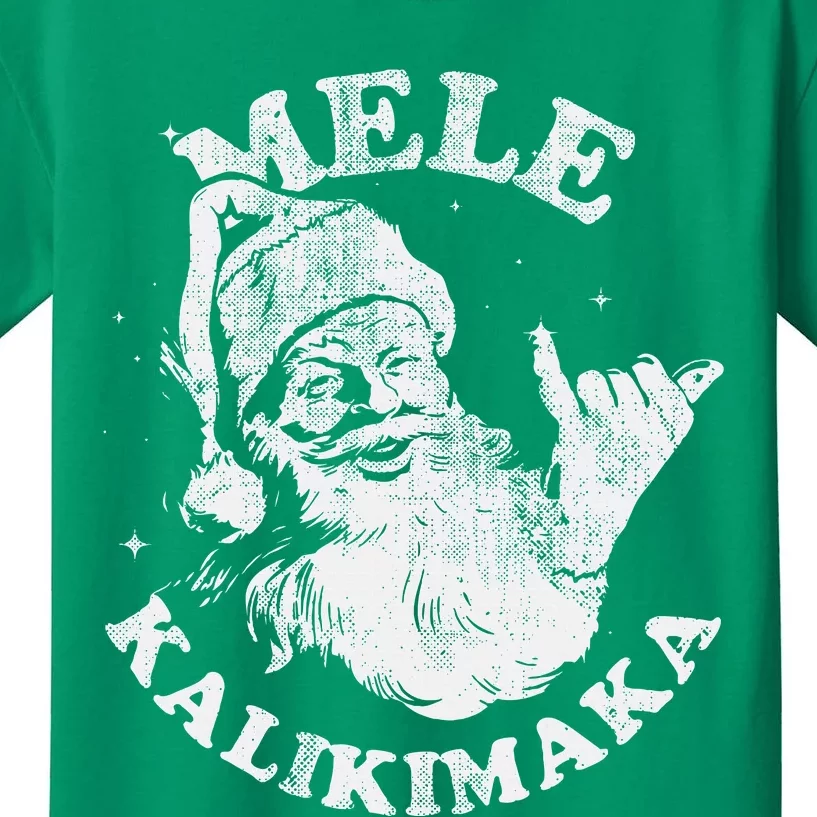 Retro Christmas Surf Mele Kalikimaka Santa Shaka Hawaii Kids T-Shirt