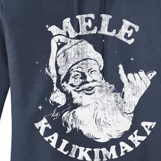 Retro Christmas Surf Mele Kalikimaka Santa Shaka Hawaii Women's Pullover Hoodie