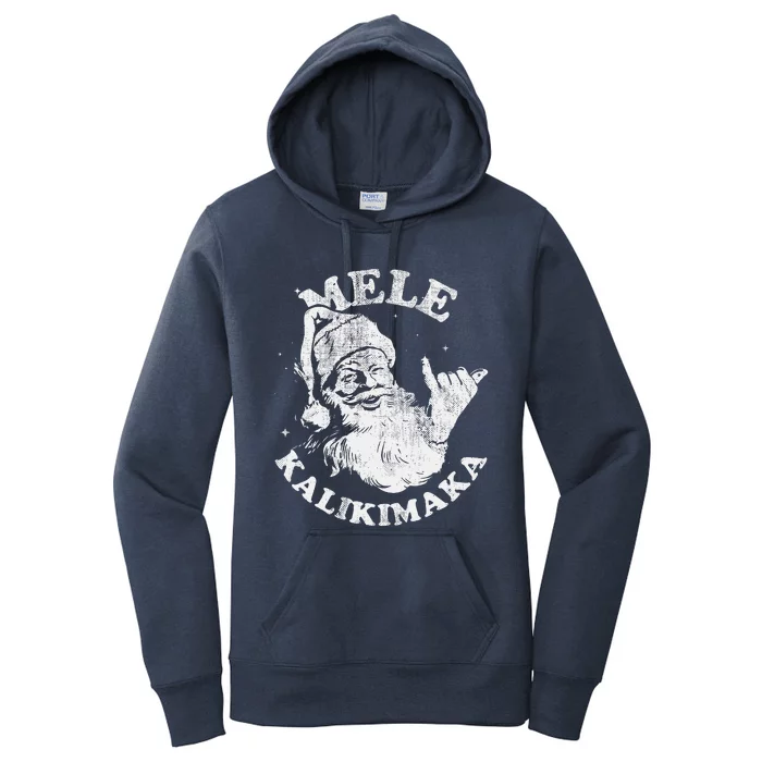 Retro Christmas Surf Mele Kalikimaka Santa Shaka Hawaii Women's Pullover Hoodie