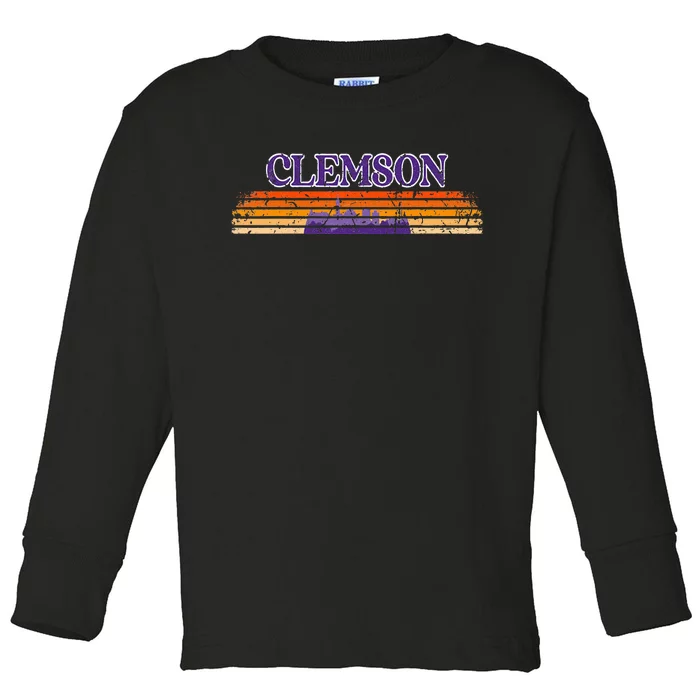 Retro Clemson SC 80s Grunge Vintage Toddler Long Sleeve Shirt