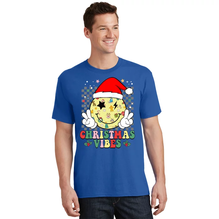 Retro Cute Santa Claus Smile Face Christmas Vibes Xmas Gift T-Shirt