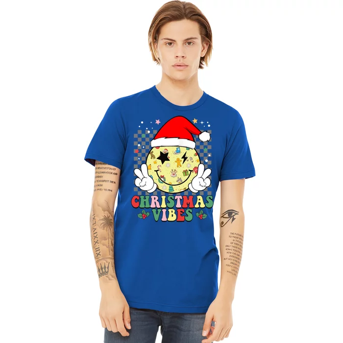 Retro Cute Santa Claus Smile Face Christmas Vibes Xmas Gift Premium T-Shirt