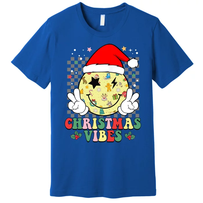 Retro Cute Santa Claus Smile Face Christmas Vibes Xmas Gift Premium T-Shirt