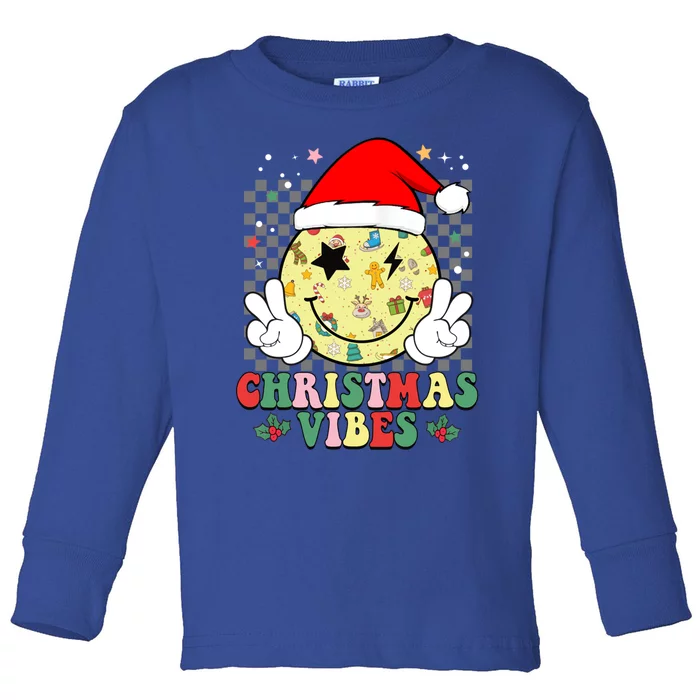 Retro Cute Santa Claus Smile Face Christmas Vibes Xmas Gift Toddler Long Sleeve Shirt