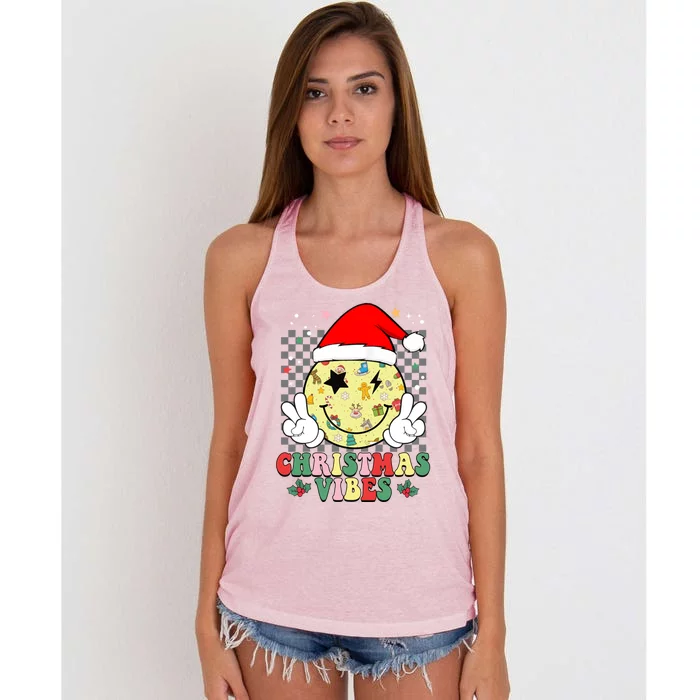 Retro Cute Santa Claus Smile Face Christmas Vibes Xmas Gift Women's Knotted Racerback Tank