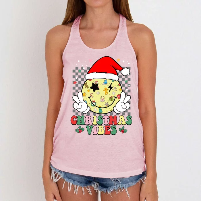 Retro Cute Santa Claus Smile Face Christmas Vibes Xmas Gift Women's Knotted Racerback Tank