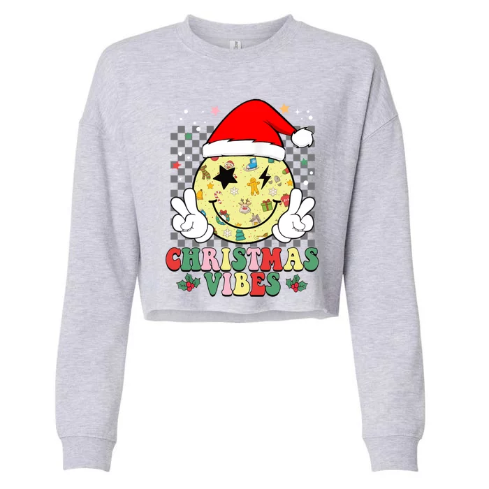 Retro Cute Santa Claus Smile Face Christmas Vibes Xmas Gift Cropped Pullover Crew