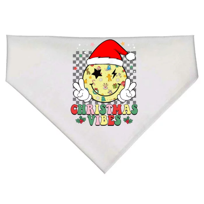 Retro Cute Santa Claus Smile Face Christmas Vibes Xmas Gift USA-Made Doggie Bandana