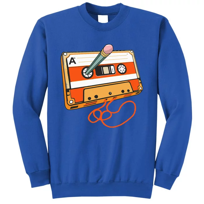 Retro Cassete Tape Pencil 80s Throwback 1980s Vintage Music Tall Sweatshirt