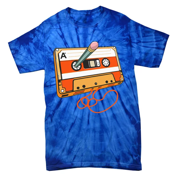 Retro Cassete Tape Pencil 80s Throwback 1980s Vintage Music Tie-Dye T-Shirt