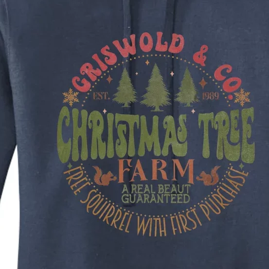 Retro Christmas Tree Farm Funny Holiday Vibes Women's Pullover Hoodie