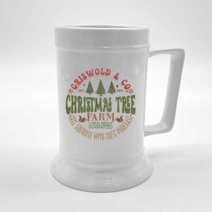 Retro Christmas Tree Farm Funny Holiday Vibes Front & Back Beer Stein