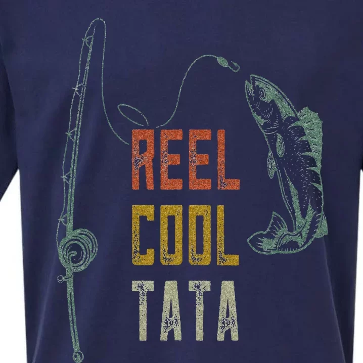 Reel Cool Tata Fishing  Fun Fathers Day Indian Grandpa Sueded Cloud Jersey T-Shirt