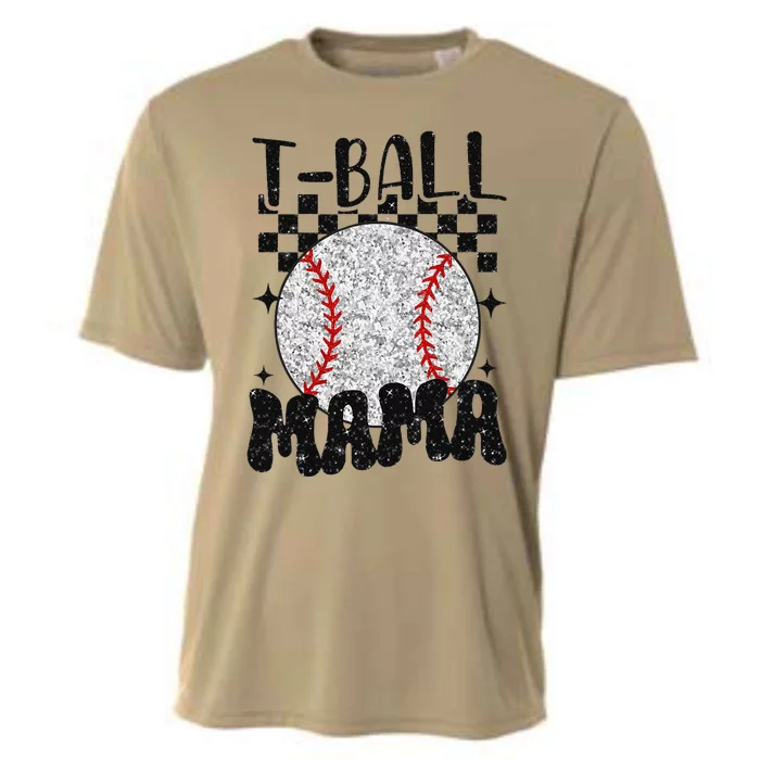 Retro Checkered Teeball Mama Tball Mom Sports Mothers Day Cooling Performance Crew T-Shirt