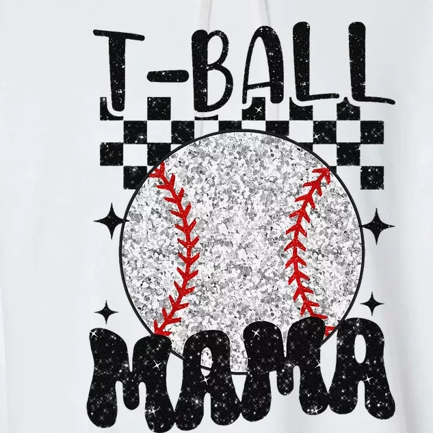 Retro Checkered Teeball Mama Tball Mom Sports Mothers Day Garment-Dyed Fleece Hoodie