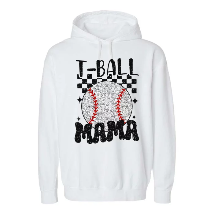 Retro Checkered Teeball Mama Tball Mom Sports Mothers Day Garment-Dyed Fleece Hoodie