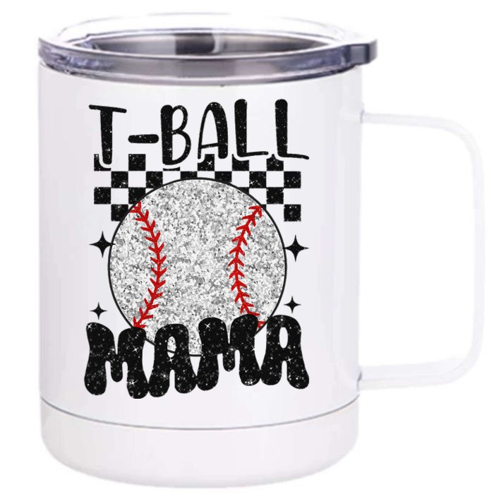 Retro Checkered Teeball Mama Tball Mom Sports Mothers Day Front & Back 12oz Stainless Steel Tumbler Cup