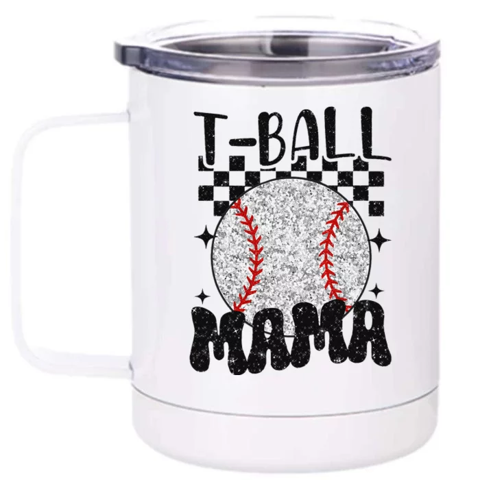 Retro Checkered Teeball Mama Tball Mom Sports Mothers Day Front & Back 12oz Stainless Steel Tumbler Cup