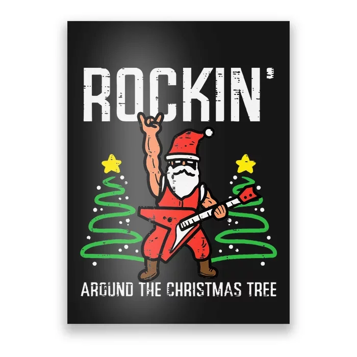 Rockin' Christmas Tree Santa Guitar Funny Xmas Gift Poster