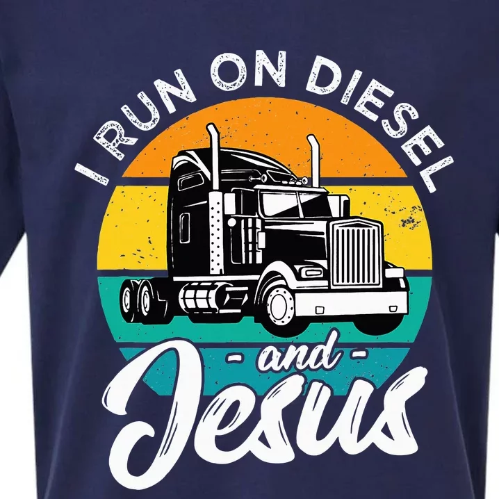 Retro Christian Truck Driver I Run On Diesel And Jesus Faith Sueded Cloud Jersey T-Shirt