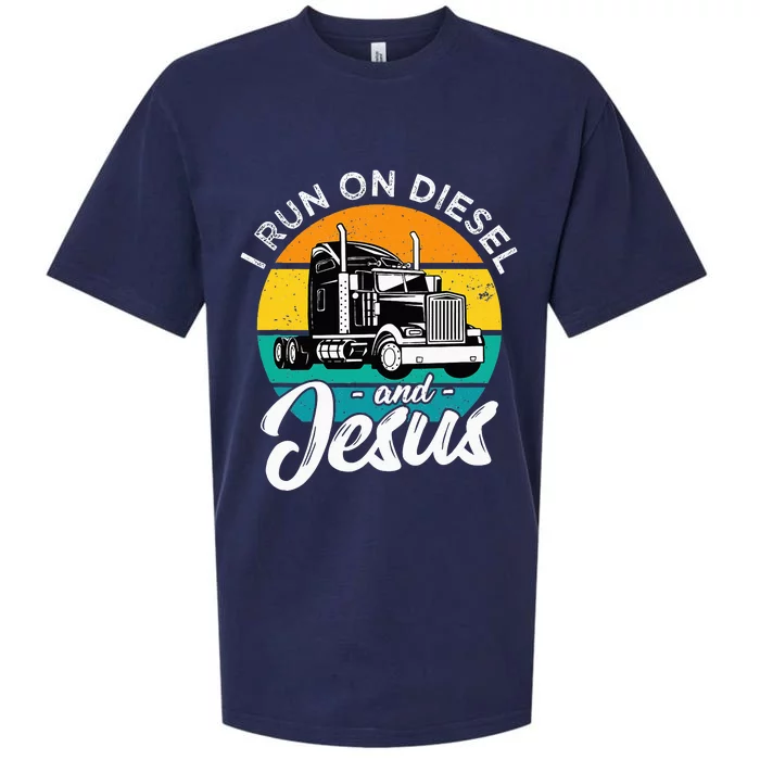 Retro Christian Truck Driver I Run On Diesel And Jesus Faith Sueded Cloud Jersey T-Shirt