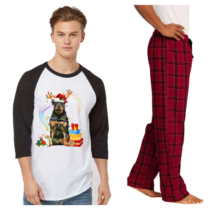 Rottweiler Christmas Tree Light Pajama Dog Xmas Gift Raglan Sleeve Pajama Set