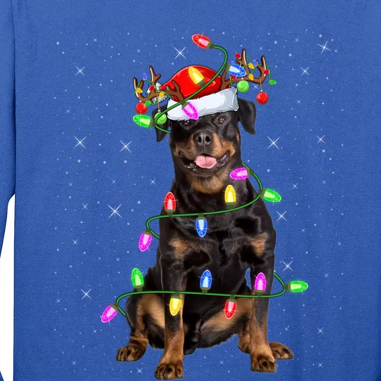 Rottweiler Christmas Tree Light Pajama Dog Xmas Great Gift Tall Long Sleeve T-Shirt