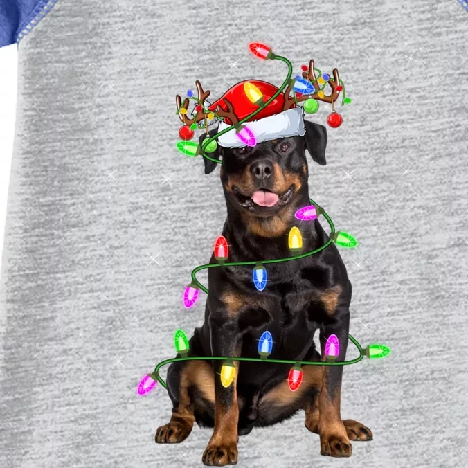 Rottweiler Christmas Tree Light Pajama Dog Xmas Great Gift Infant Baby Jersey Bodysuit