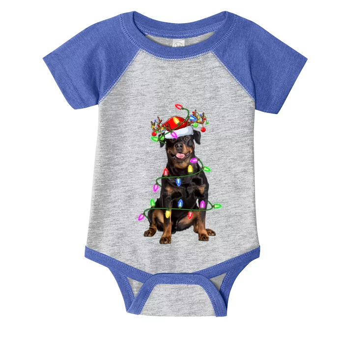 Rottweiler Christmas Tree Light Pajama Dog Xmas Great Gift Infant Baby Jersey Bodysuit