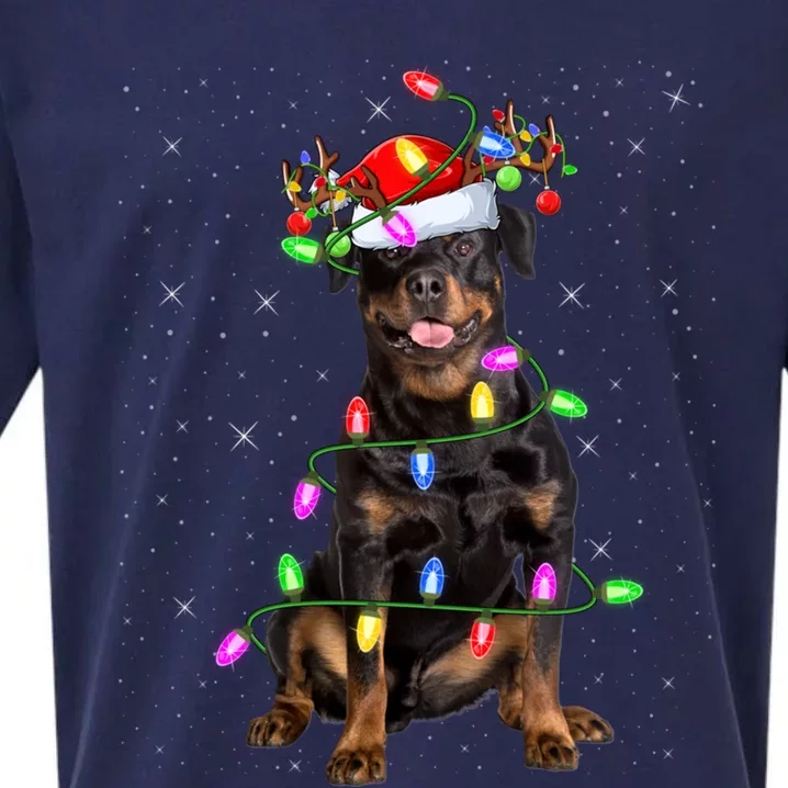 Rottweiler Christmas Tree Light Pajama Dog Xmas Great Gift Sueded Cloud Jersey T-Shirt