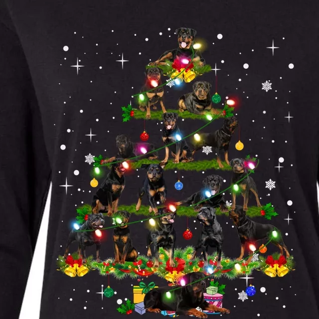 Rottweiler Christmas Tree Lights Sweater Xmas Dog Lover Funny Gift Womens Cotton Relaxed Long Sleeve T-Shirt