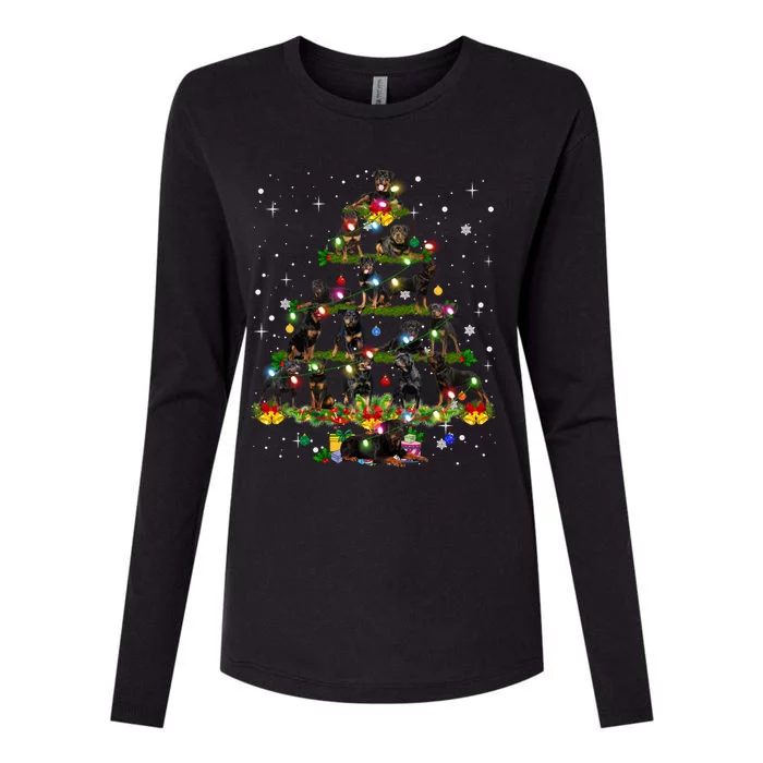 Rottweiler Christmas Tree Lights Sweater Xmas Dog Lover Funny Gift Womens Cotton Relaxed Long Sleeve T-Shirt