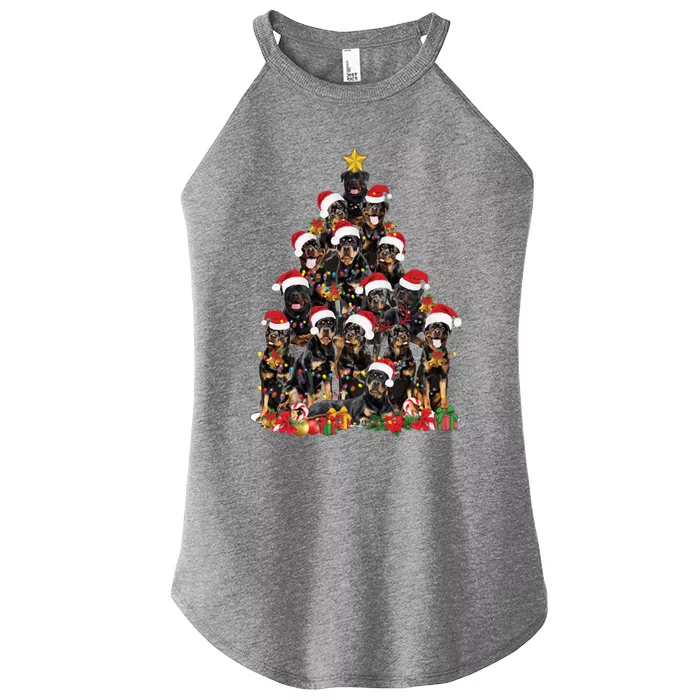 Rottweiler Christmas Tree Xmas Lights Funny Dog Dad Mom Cute Gift Women’s Perfect Tri Rocker Tank