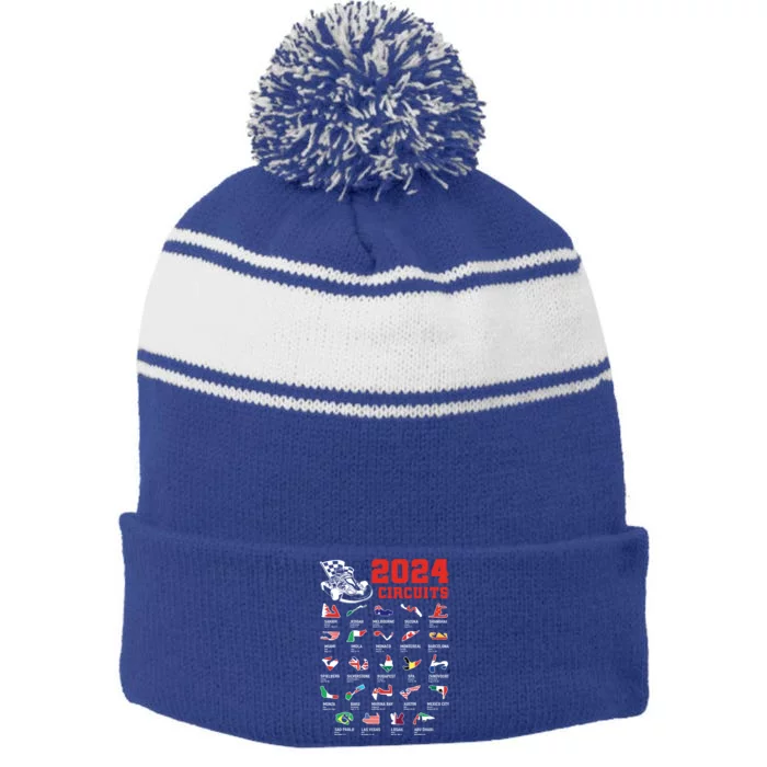 Racing Circuit Track Car Fan Race Lover 2024 Calendar Stripe Pom Pom Beanie