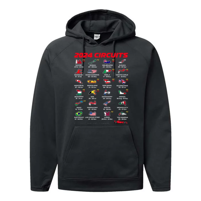 Racing Circuit Track Car Fan Race Lover 2024 Calendar Performance Fleece Hoodie