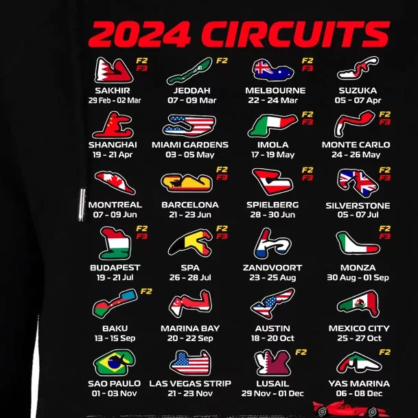 Racing Circuit Track Car Fan Race Lover 2024 Calendar Womens Funnel Neck Pullover Hood