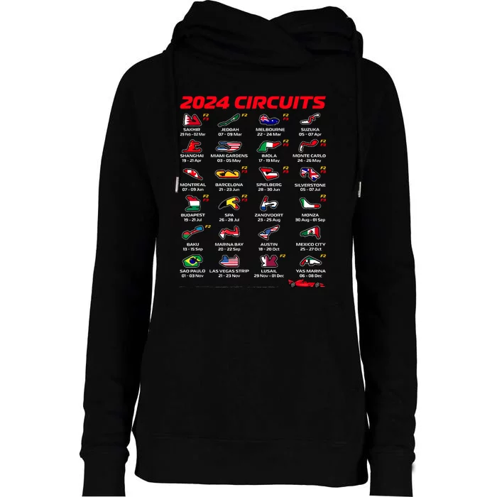 Racing Circuit Track Car Fan Race Lover 2024 Calendar Womens Funnel Neck Pullover Hood