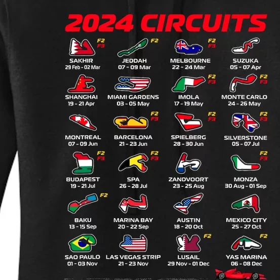 Racing Circuit Track Car Fan Race Lover 2024 Calendar Women's Pullover Hoodie